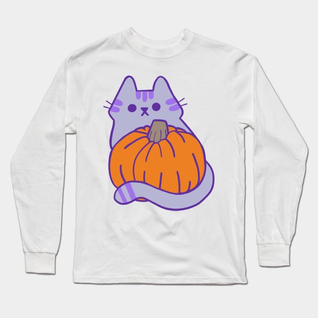 Purple Kitty with Pumpkin Long Sleeve T-Shirt by RexieLovelis